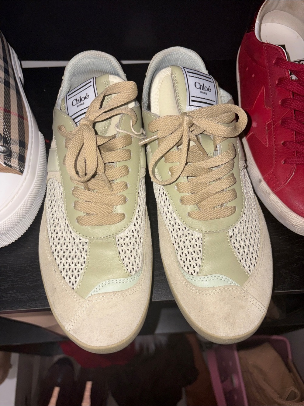 Chloé Pale Green and Beige Athletic Sneakers